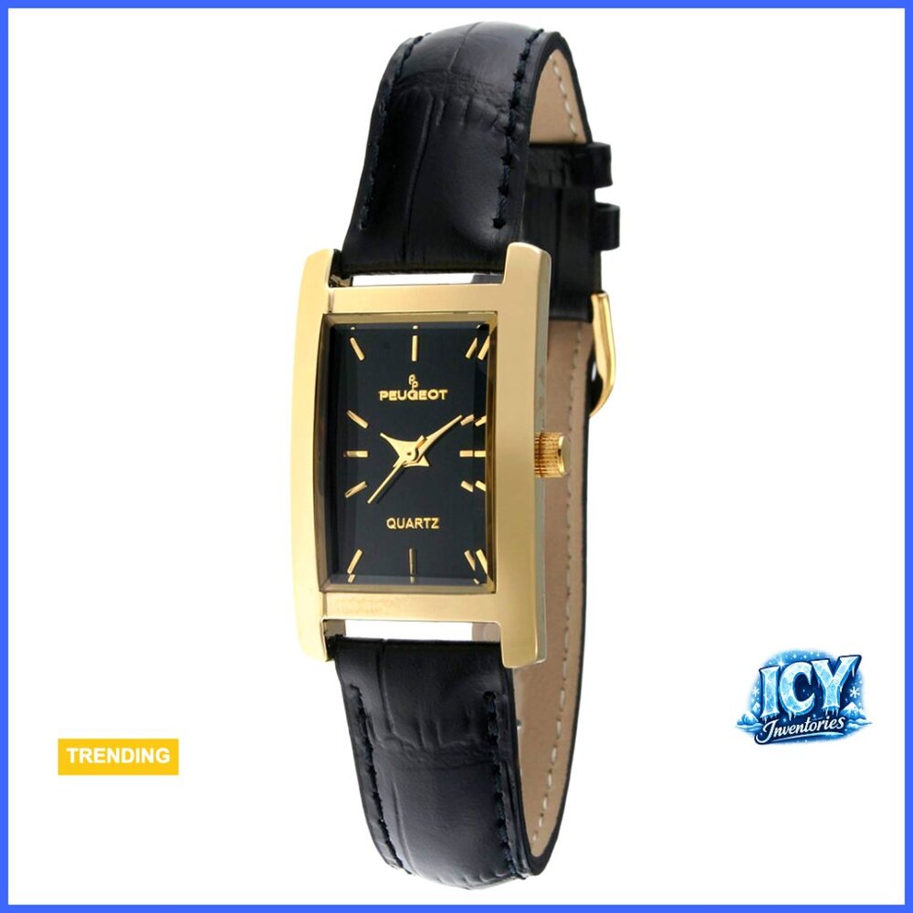 14Kt Gold Plated Rectangular Watch with Leather B… - image 1